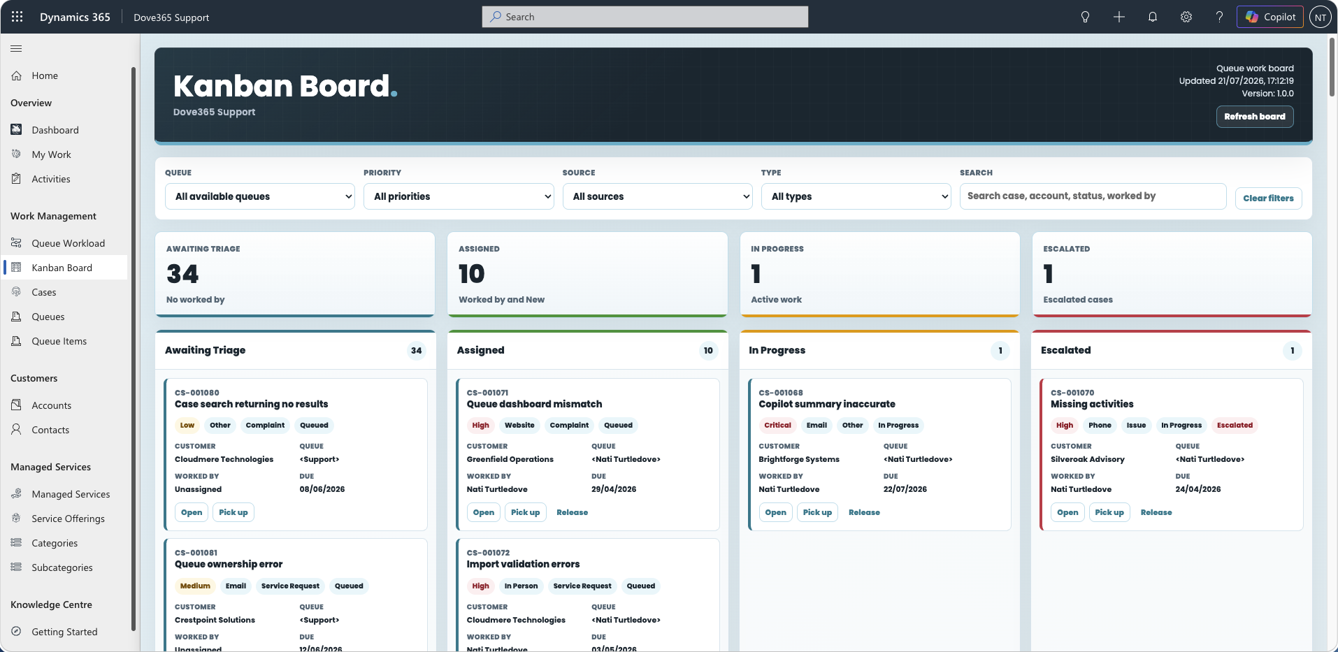 Dove365 Support Kanban Board