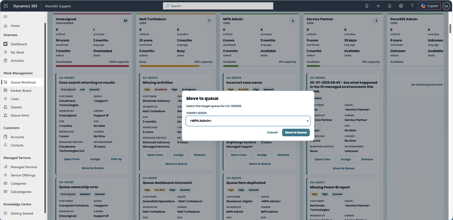 Routing a Dove365 Support queue item to another queue